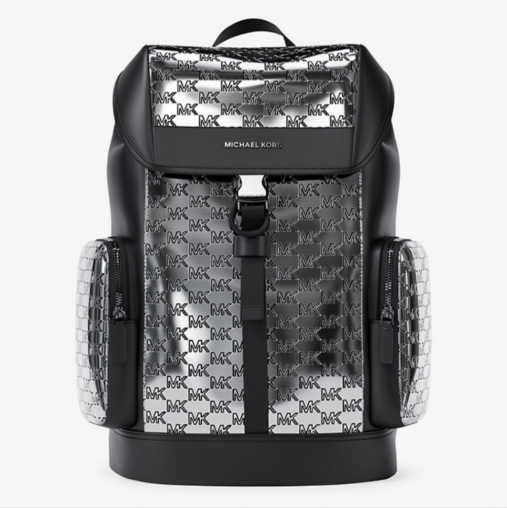 Michael Kors Cooper Medium Metallic Logo Debossed backpack Silver $528 - Picture 3 of 7